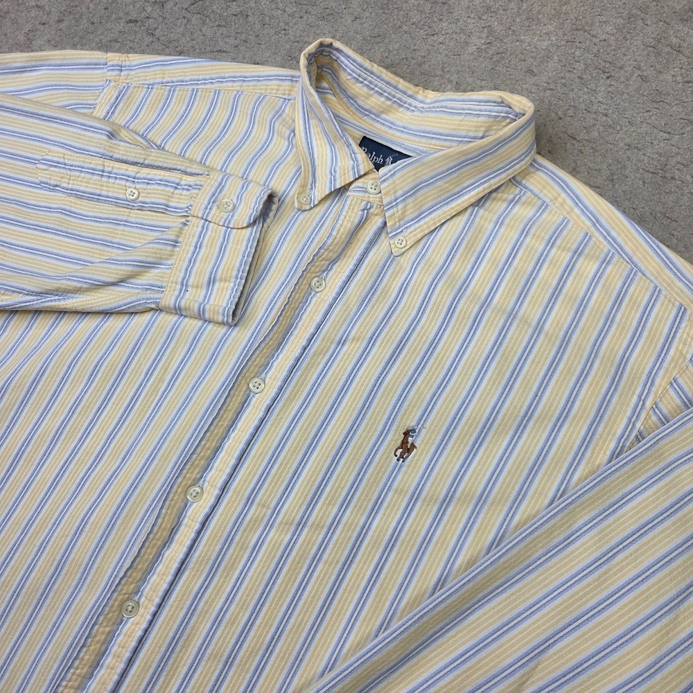 Ralph Lauren Classic Fit Shirt Mens XL Yellow Striped Long Sleeve Flesh Pony